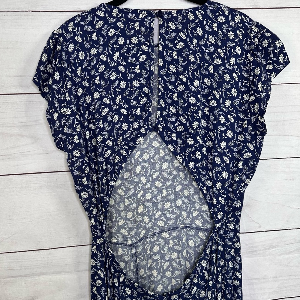 Reformation Gavin Dress Navy Blue Floral Print Midi Size 12 - Picture 4 of 10
